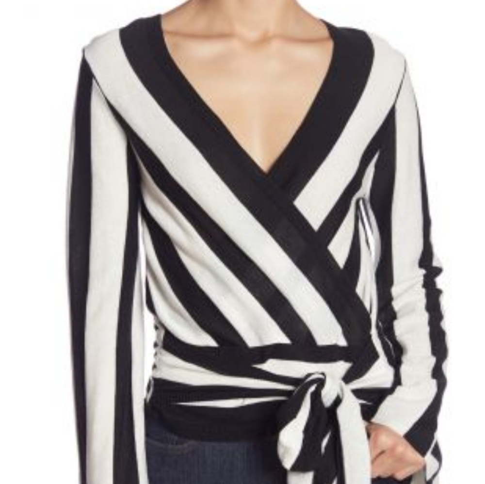 TOPSHOP Kint Navy and White Striped Wrap Top US 2 UK 6